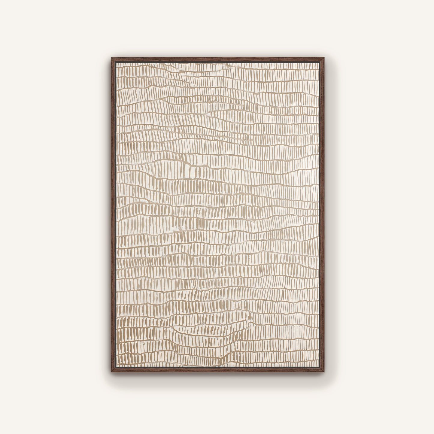 a rectangular frame with a textured, abstract pattern in shades of brown and beige.