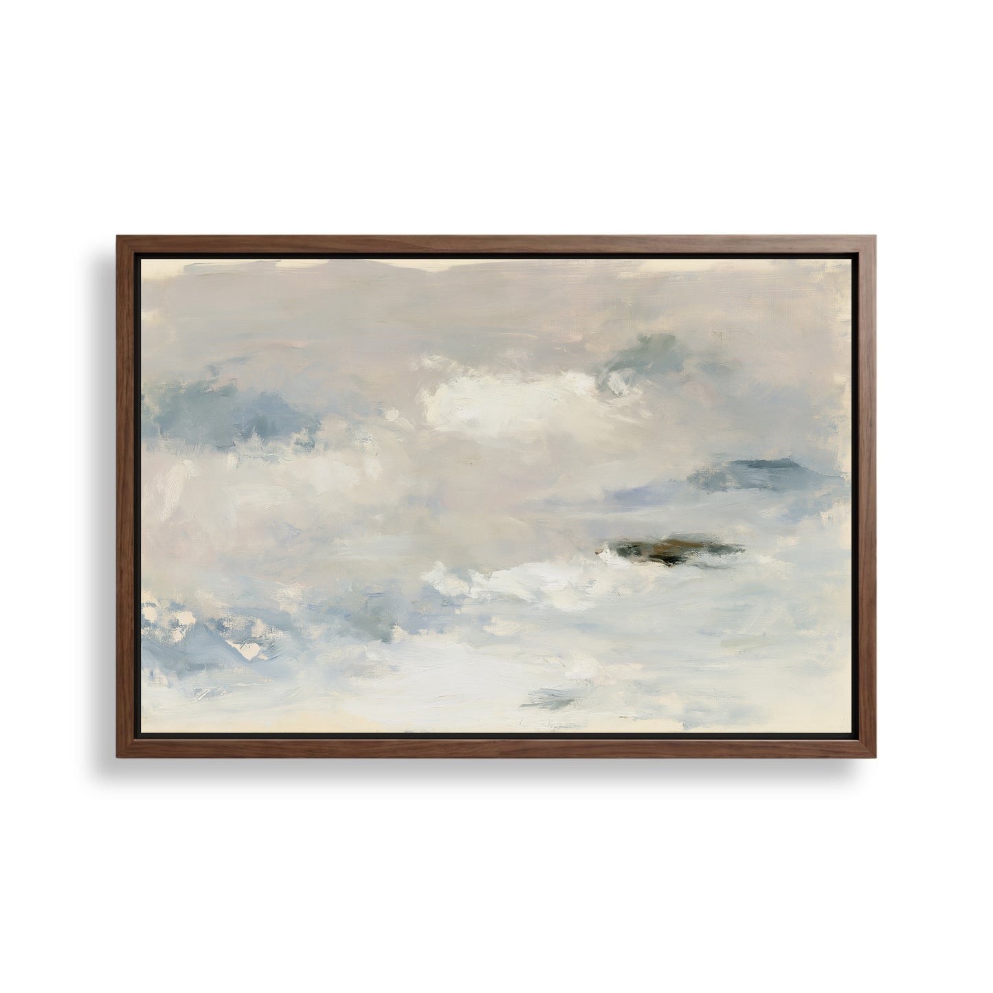 The image is a framed abstract painting depicting a cloudy sky with a sense of tranquility and serenity.