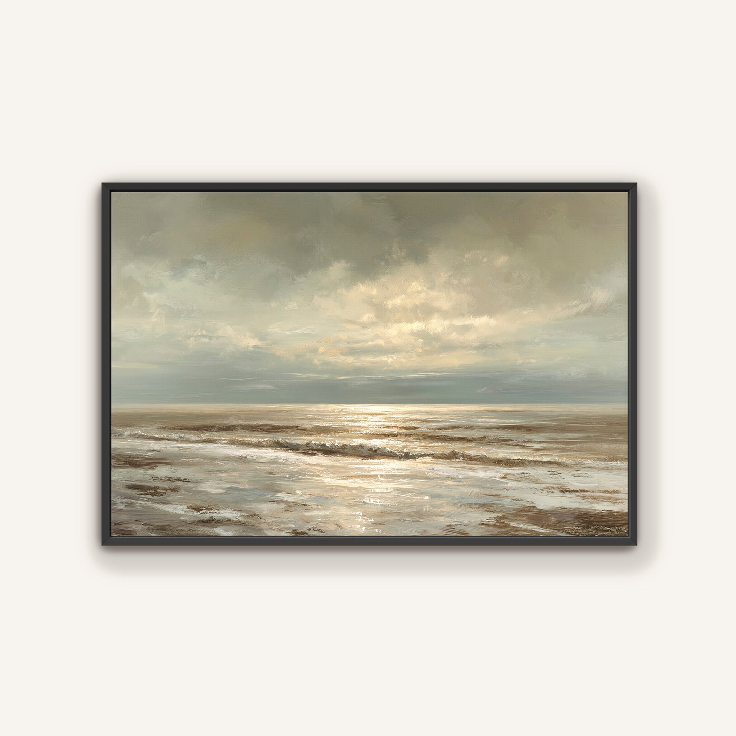 a serene ocean scene with a cloudy sky above, featuring a calm and peaceful atmosphere.
