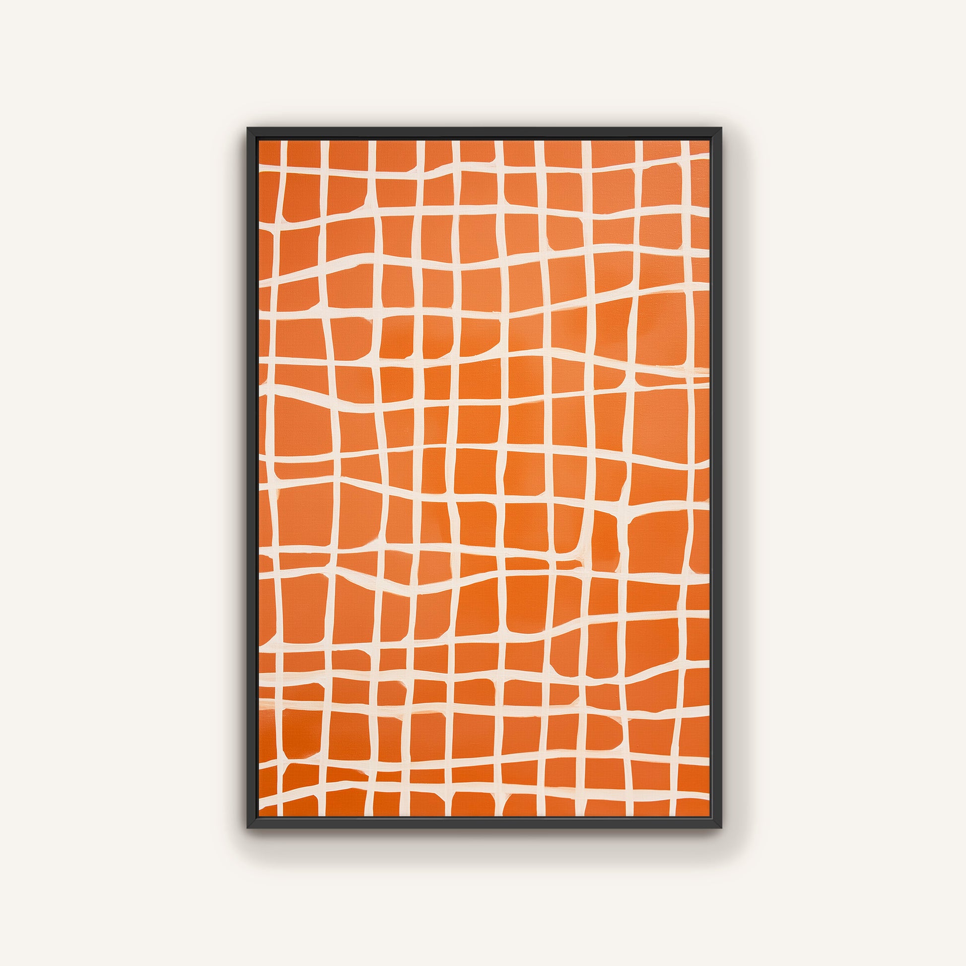 a square-shaped frame with a grid-like pattern of orange and white squares.