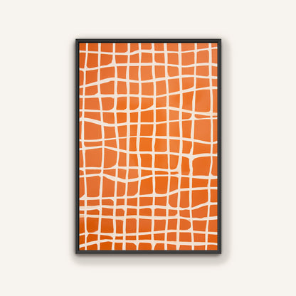 a square-shaped frame with a grid-like pattern of orange and white squares.