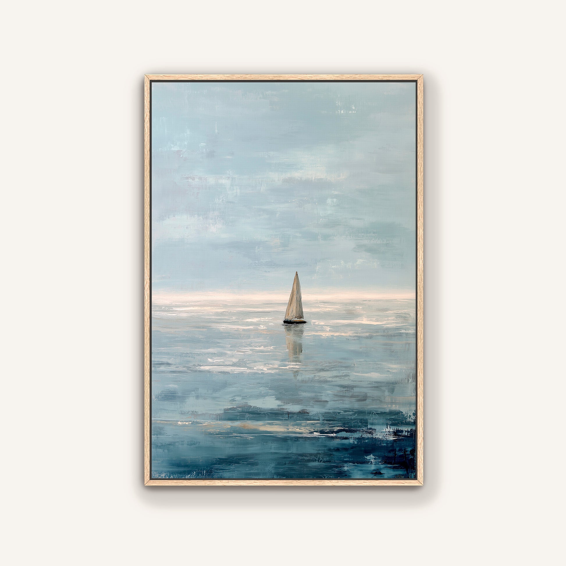 a sailboat on the water, with a cloudy sky in the background.