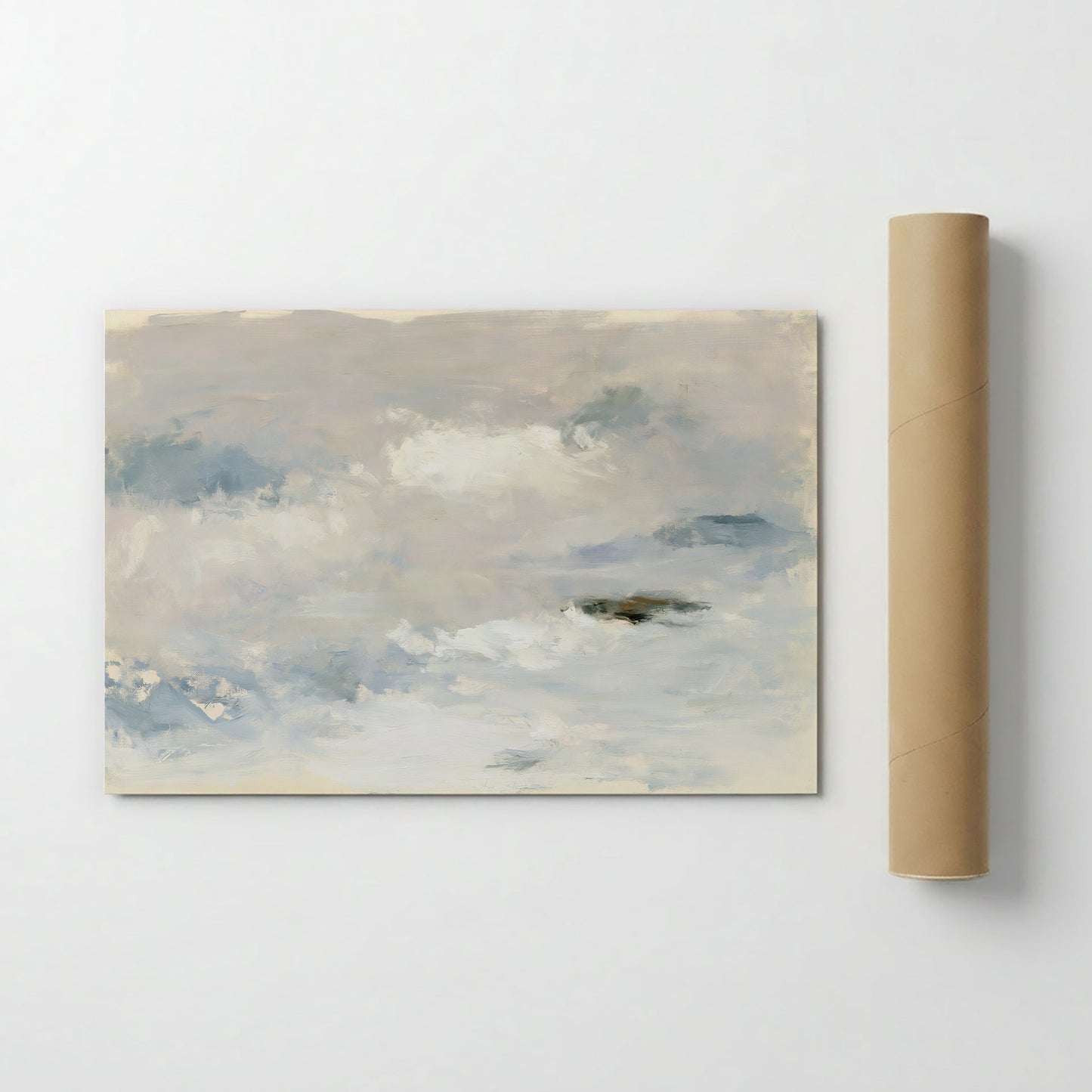 The image is a painting of a cloudy sky, depicting a serene and atmospheric scene.