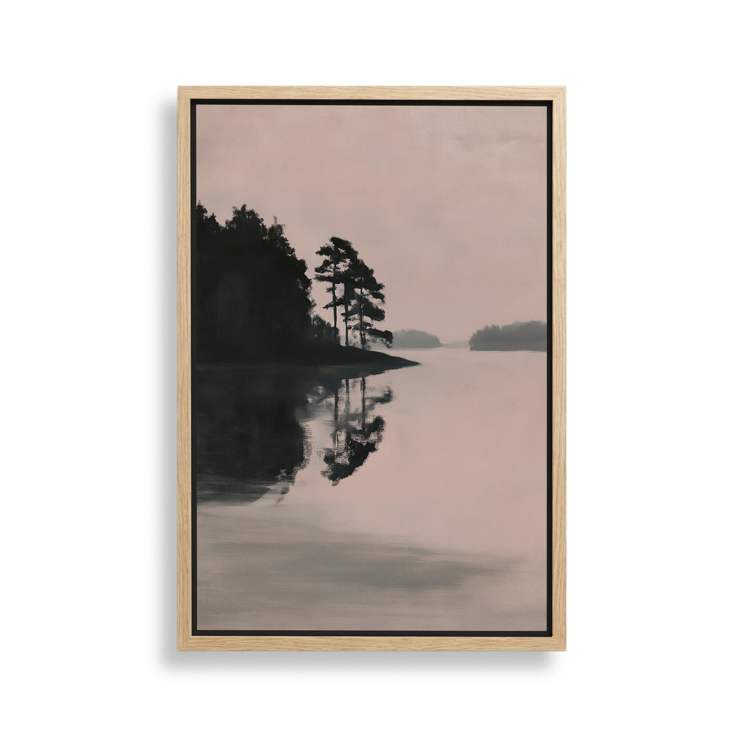 a serene landscape with a lake, trees, and a cloudy sky reflected in the water.