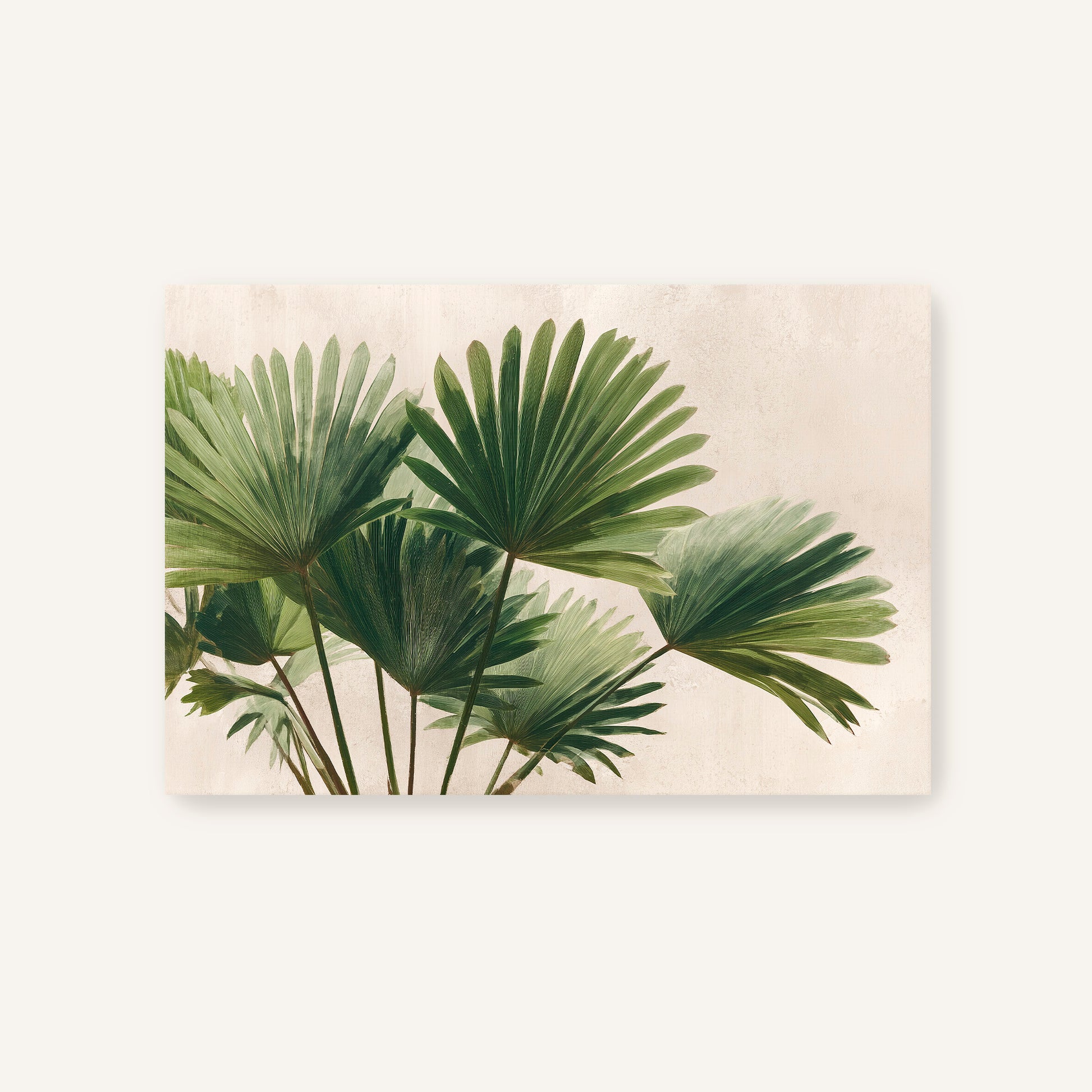 a group of green palm leaves with long, fan-like shapes.