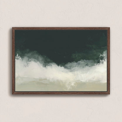 Surge Canvas Wall Art with deep emerald and soft white tones in a wooden frame, abstract ocean-inspired design.