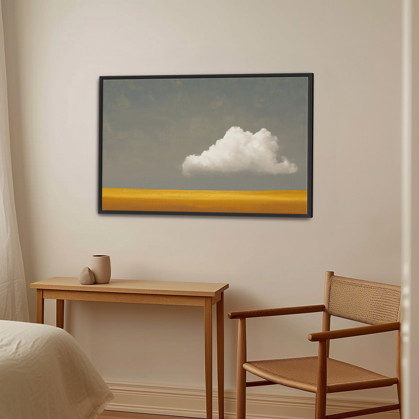 Mellow Canvas Print with white cloud over golden plain in minimalist modern room