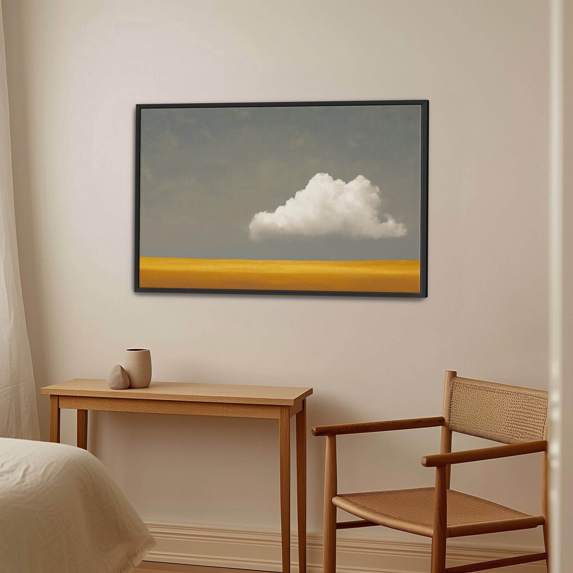 Mellow Canvas Print with white cloud over golden plain in minimalist modern room