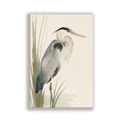 A digital illustration of a heron standing in tall grass.