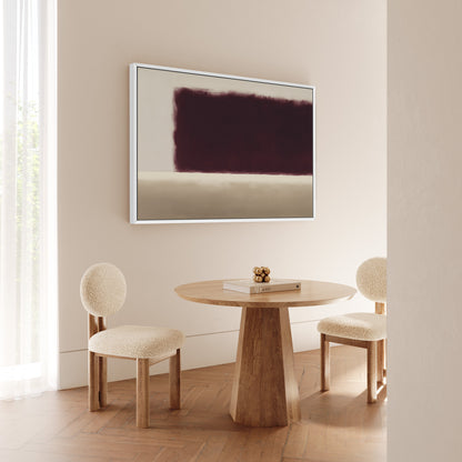 Threshold canvas wall art with deep burgundy and soft ivory abstract design in a minimalist framed gallery setting