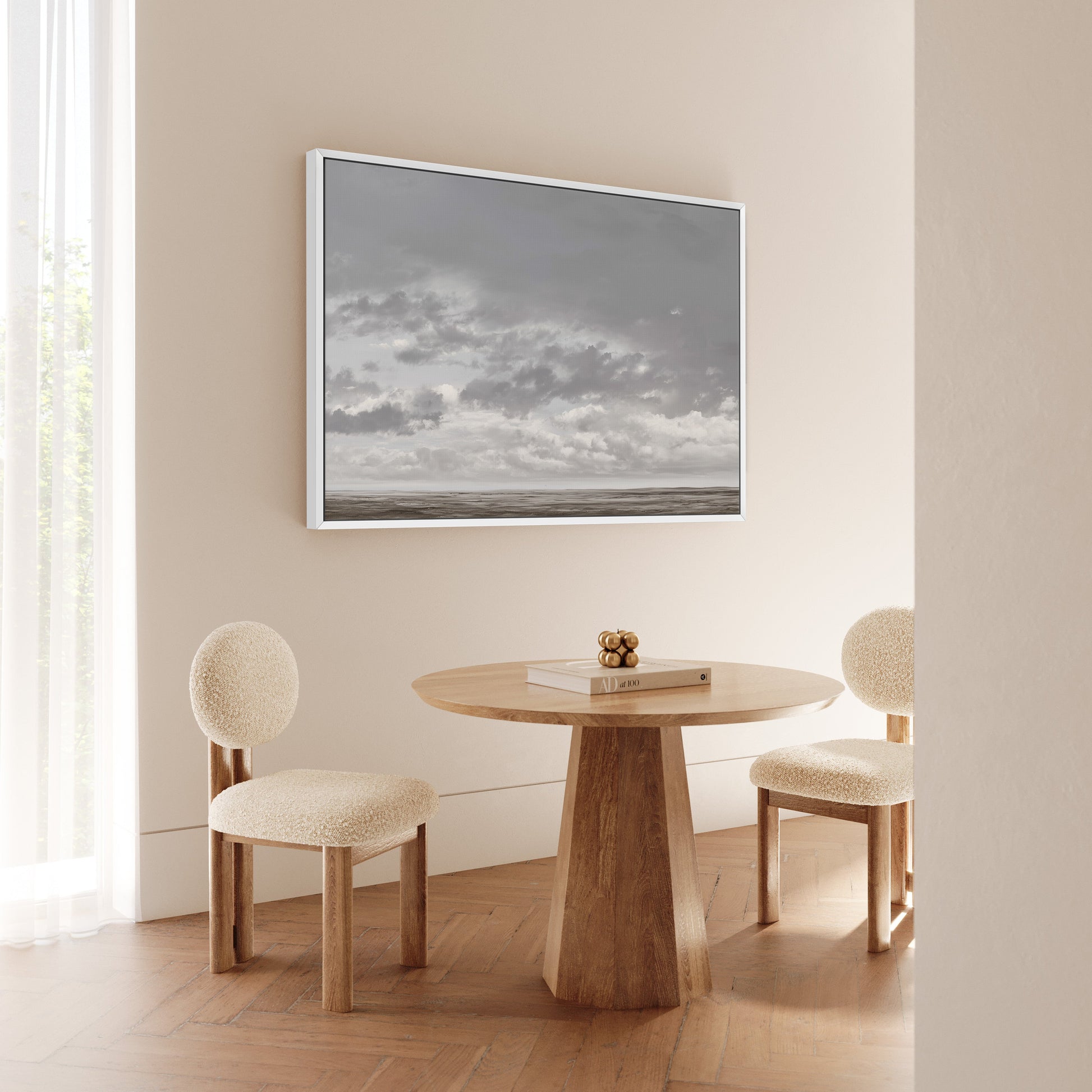 Duskfield canvas print with gray clouds over tranquil plain in minimalist dining room setting