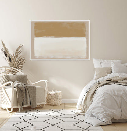 Sienna Canvas Print abstract warm golden and ivory tones on canvas in modern bedroom interior