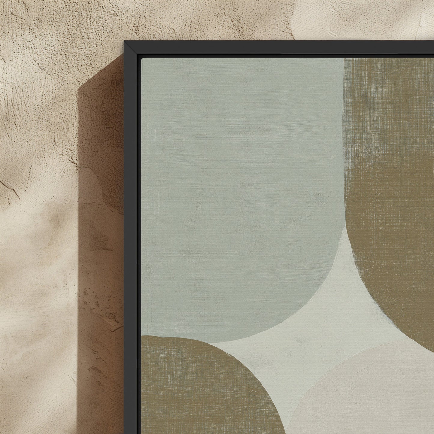 Forma Canvas Art with muted sage, ivory, and taupe geometric curves in a black frame, ideal for modern and minimalist interiors