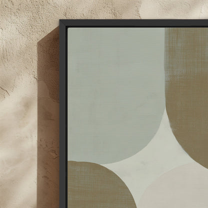 Forma Canvas Art with muted sage, ivory, and taupe geometric curves in a black frame, ideal for modern and minimalist interiors