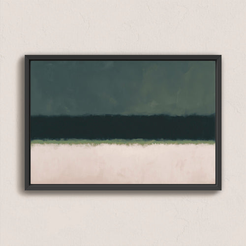Shade canvas print with deep olive and neutral tones in a black frame, minimalist nature-inspired abstract art