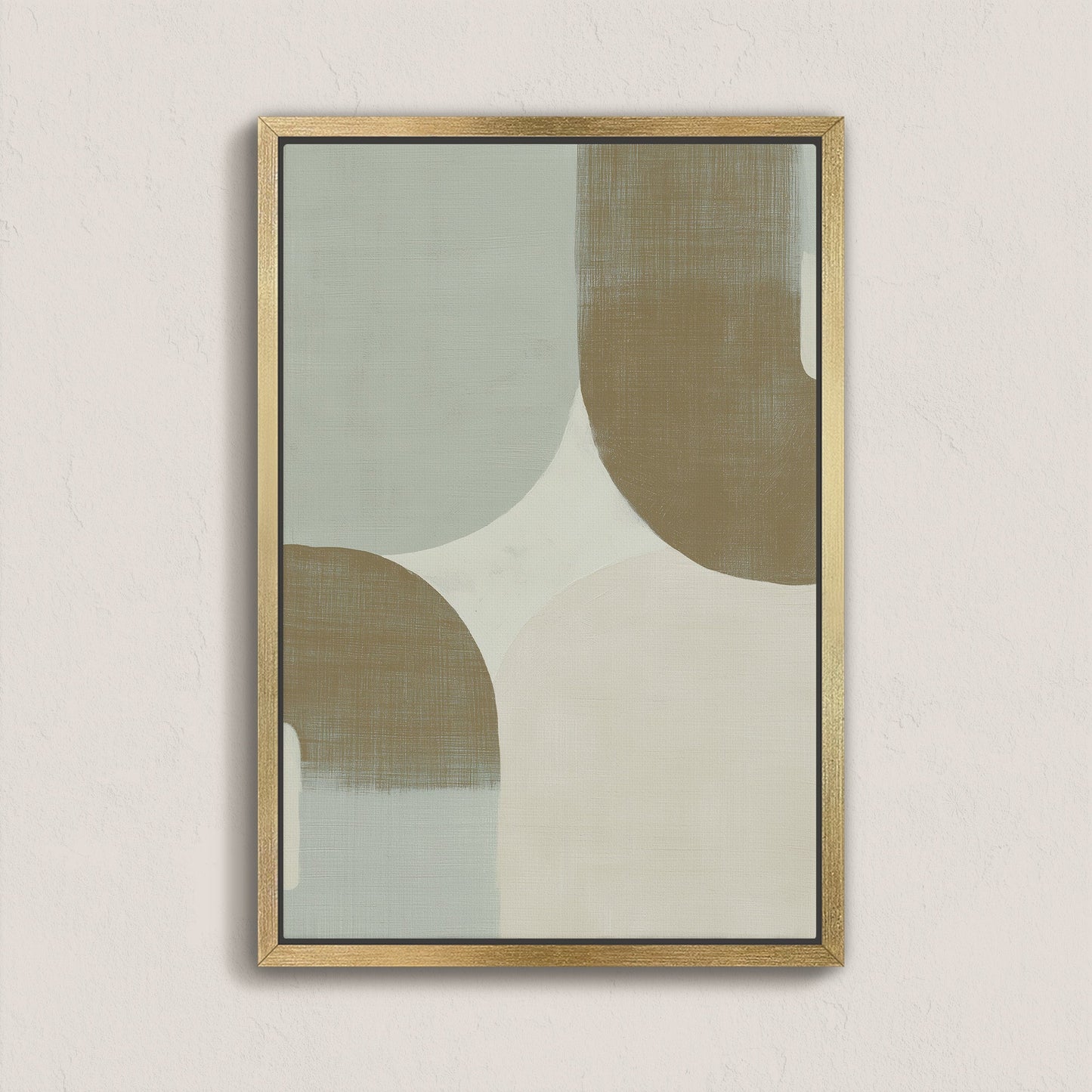 Abstract Forma canvas art with muted sage, ivory, and taupe curves in a gold frame