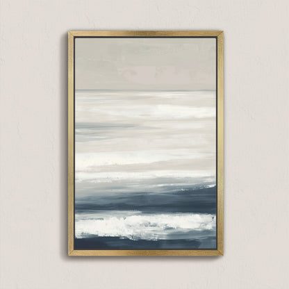 Syd canvas print featuring serene sea layers in ivory, sand, and indigo with modern coastal design in a gold frame