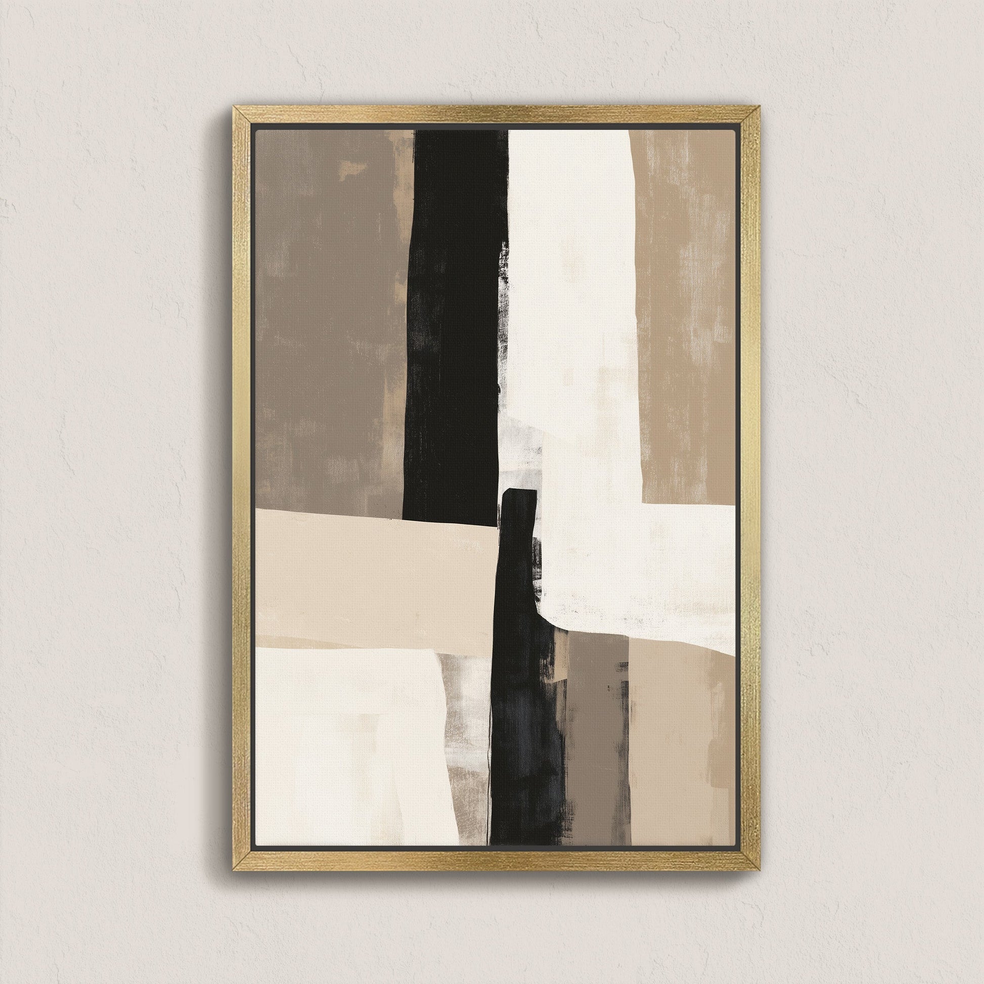 Abstract 'Align' canvas print with layered neutral tones in gold frame for minimalist decor