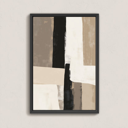 Minimalist abstract Align Canvas Print with layered neutral tones and black frame on wall