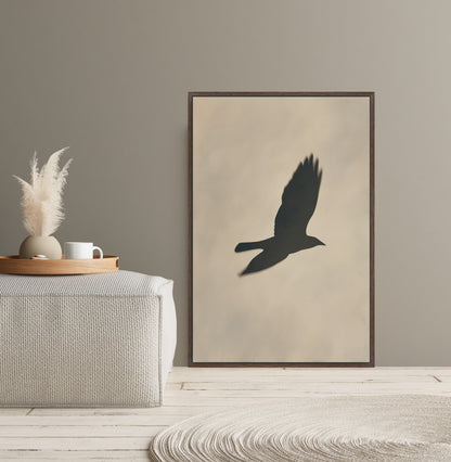Minimalist Soar canvas print featuring bird silhouette in neutral tones for modern interiors