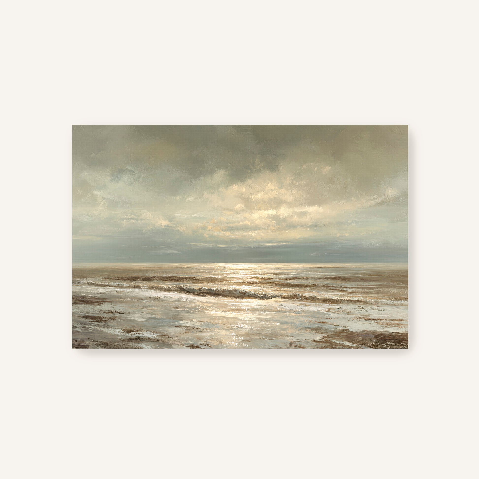 a serene ocean scene with a cloudy sky above, featuring a calm and peaceful atmosphere.