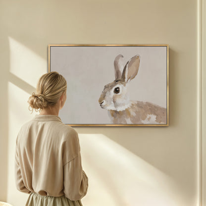 Clover Canvas Print featuring a neutral-toned rabbit in a minimalist gallery-wrapped frame
