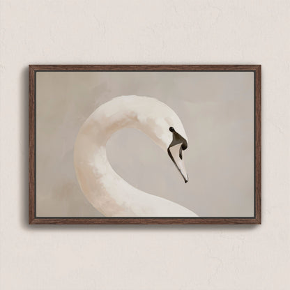 Lumine Canvas Print featuring a minimalist swan in soft muted tones with a walnut frame