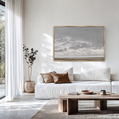 Duskfield Canvas Print with gray clouds over tranquil plain in modern living room setting