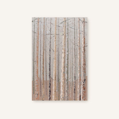 a forest of tall, thin trees with a light brown color, creating a serene and natural atmosphere.