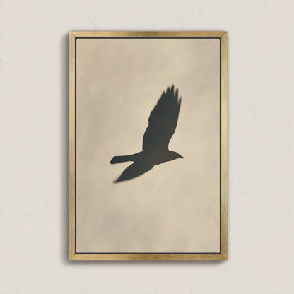 Soar Canvas Print minimal bird silhouette in flight with soft neutral background in gold frame