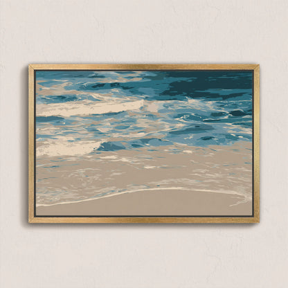 Marin Canvas Print of abstract shoreline with blues and neutrals in modern wooden frame