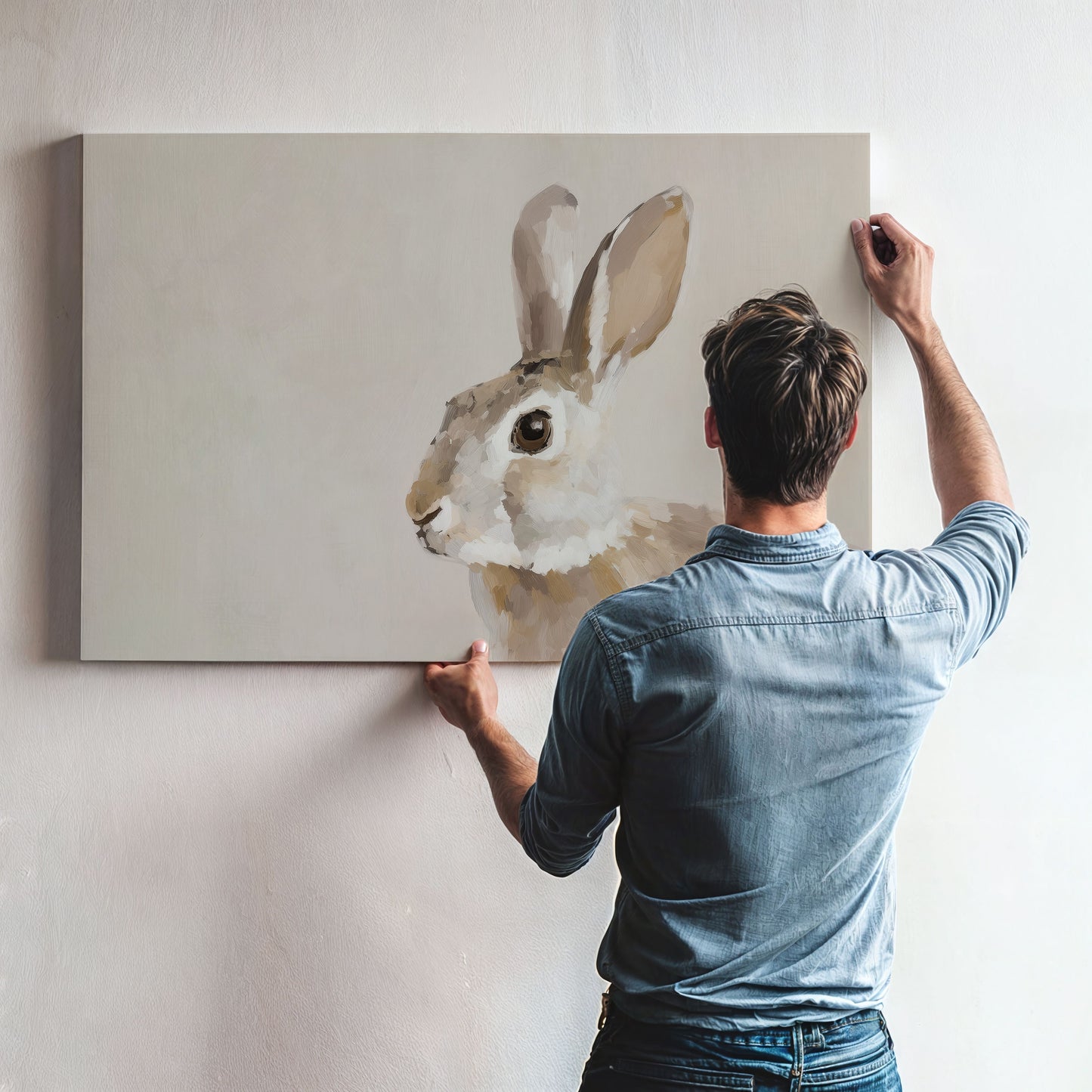 Clover Canvas Print featuring a serene rabbit in neutral tones, perfect for minimalist and nature-inspired decor.