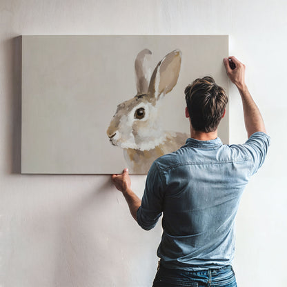 Clover Canvas Print featuring a serene rabbit in neutral tones, perfect for minimalist and nature-inspired decor.