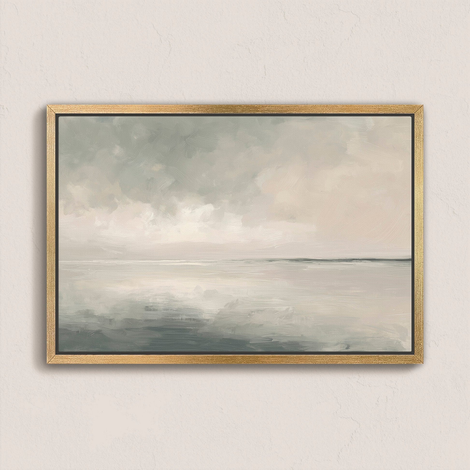 Aure Canvas Print serene sky and sea abstract painting in natural wooden frame