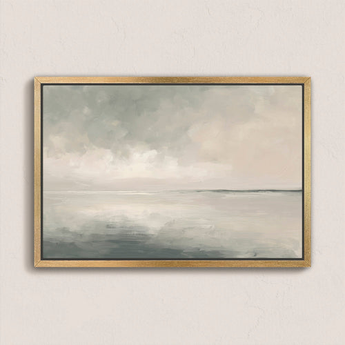 Aure Canvas Print serene sky and sea abstract painting in natural wooden frame