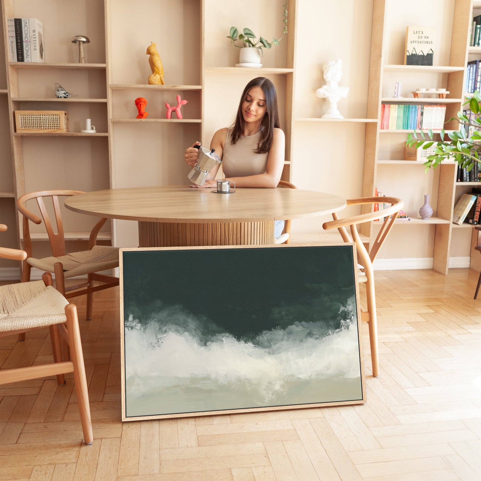 Surge Canvas Wall Art with deep emerald and soft white tones displayed in modern living space