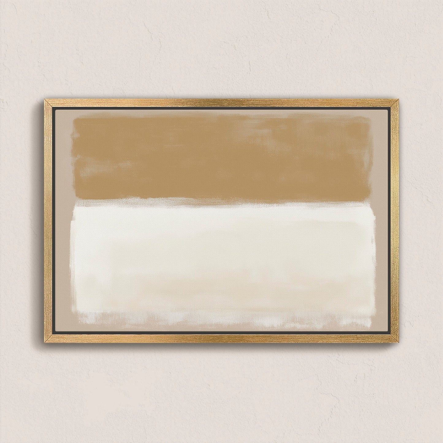 Sienna Canvas Print abstract art with warm golden and ivory tones in wooden frame
