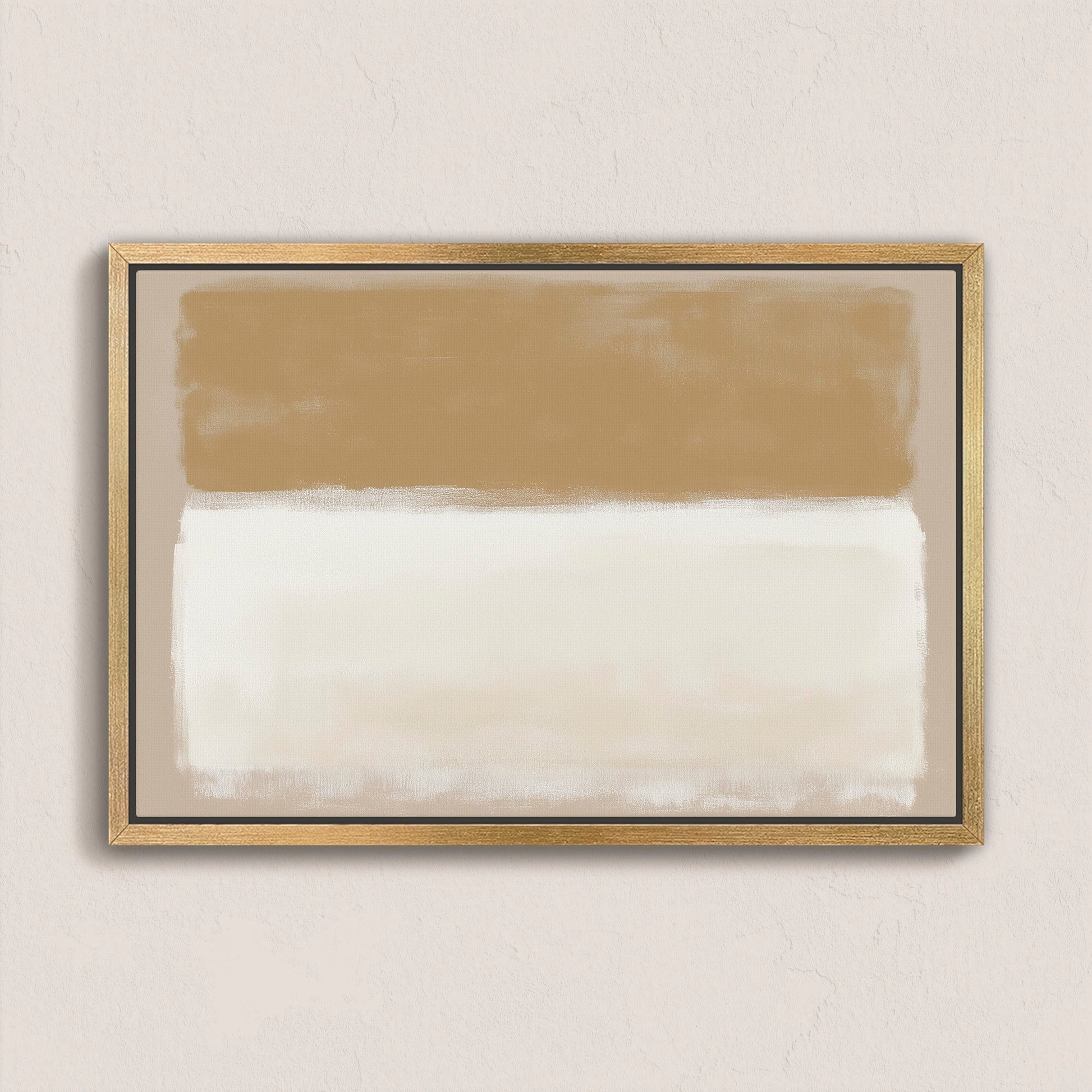 Sienna Canvas Print abstract art with warm golden and ivory tones in wooden frame