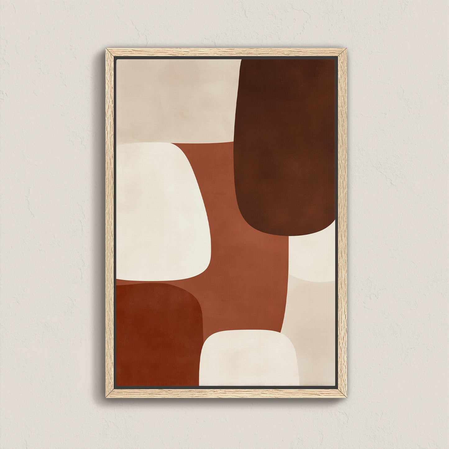 Formation Canvas Print abstract art in sienna, ivory, and espresso tones, framed in light wood with balance and warmth design