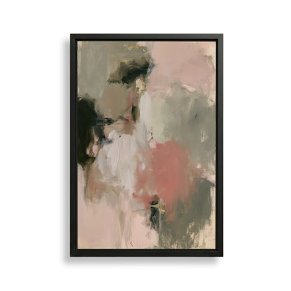The image is an abstract painting with a mix of pink, green, and black colors.
