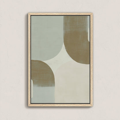 Forma canvas art with muted sage, ivory, and taupe geometric curves in a natural wood frame
