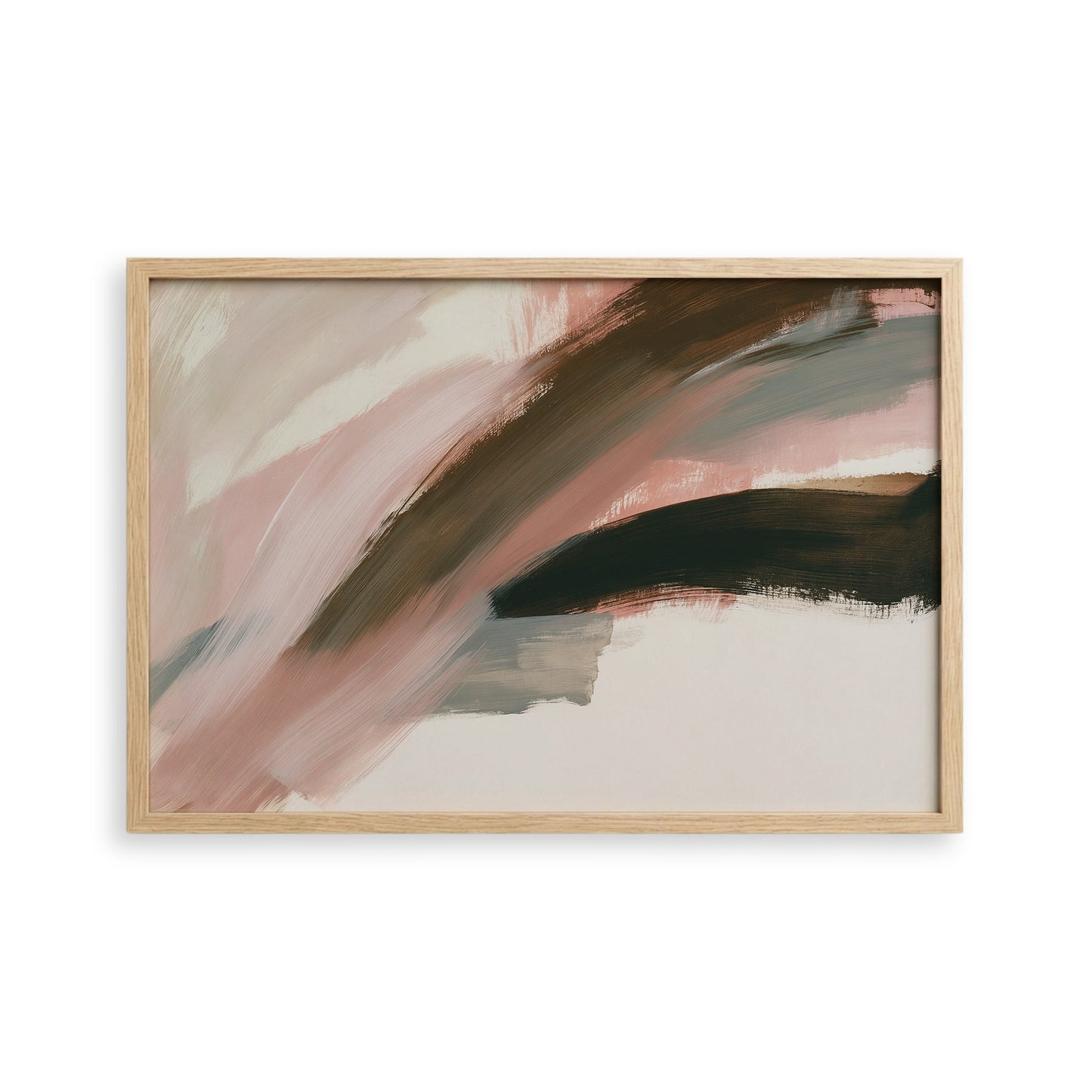 The image is an abstract painting with a mix of pink, brown, and black colors.