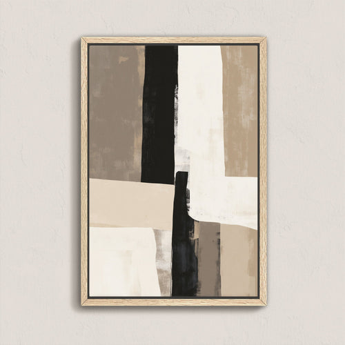 Abstract minimal Align Canvas Print with layered neutral tones in natural wood frame