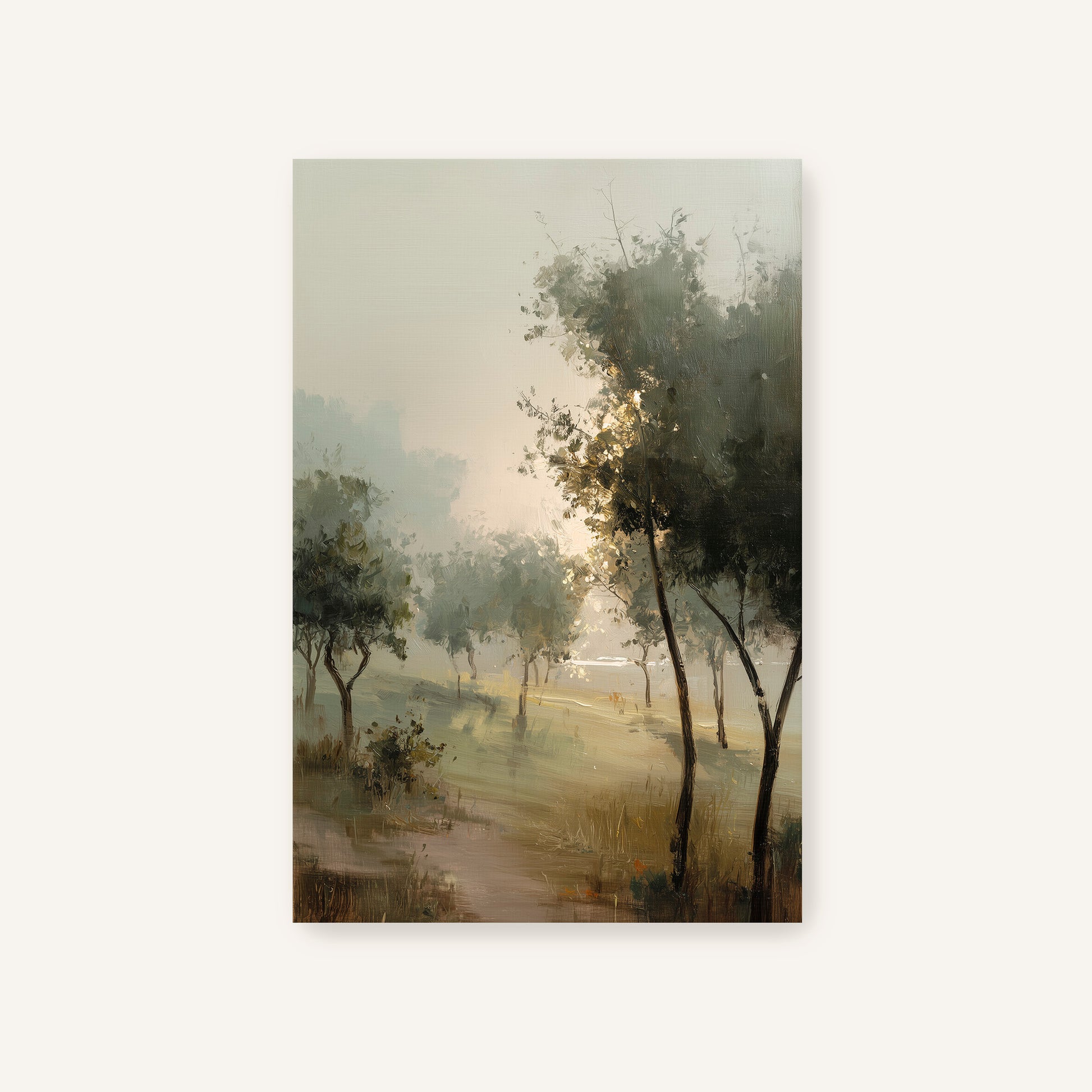 a serene landscape with a winding path surrounded by lush greenery and trees.