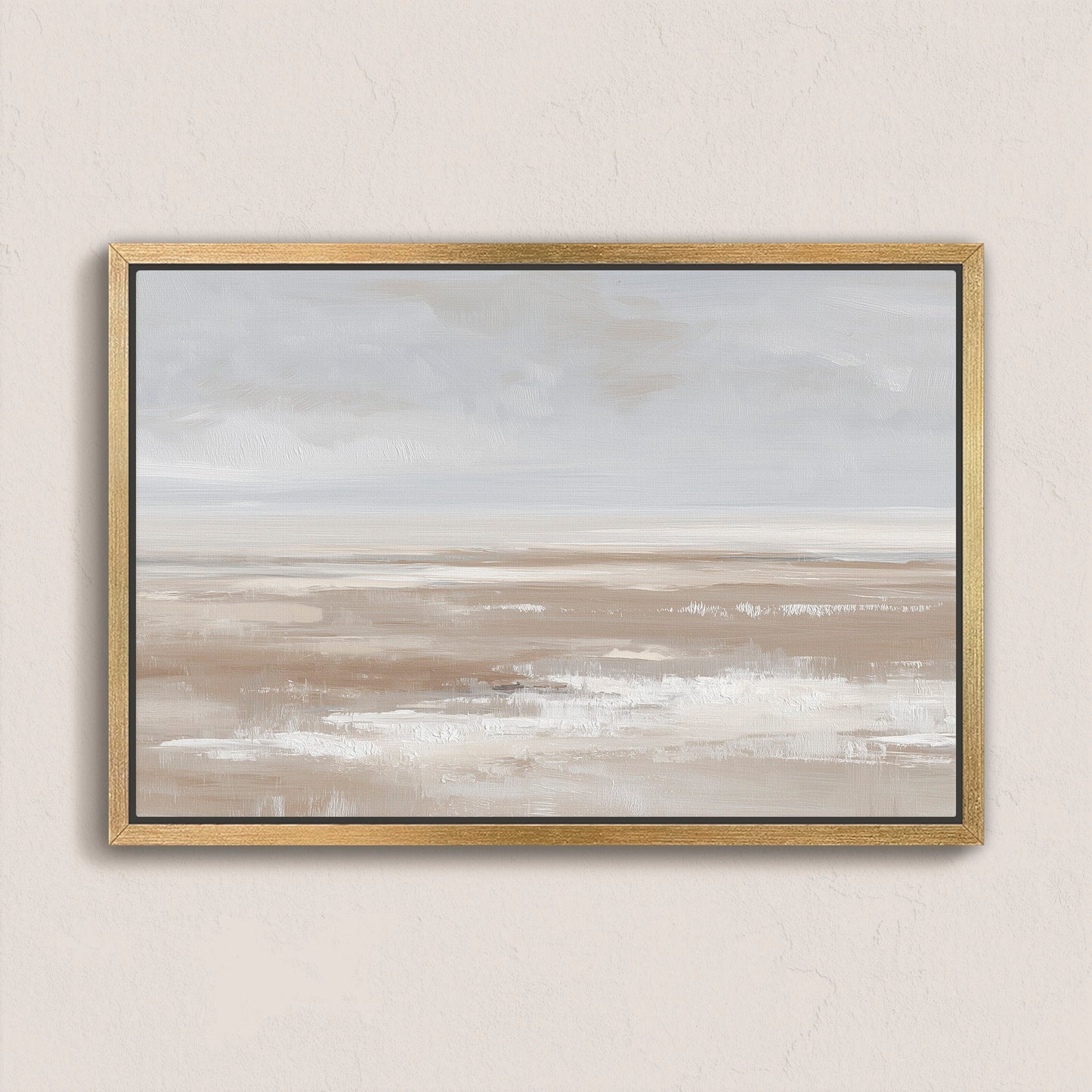Barren canvas print minimalist landscape in taupe and cream with natural wood frame for modern interiors