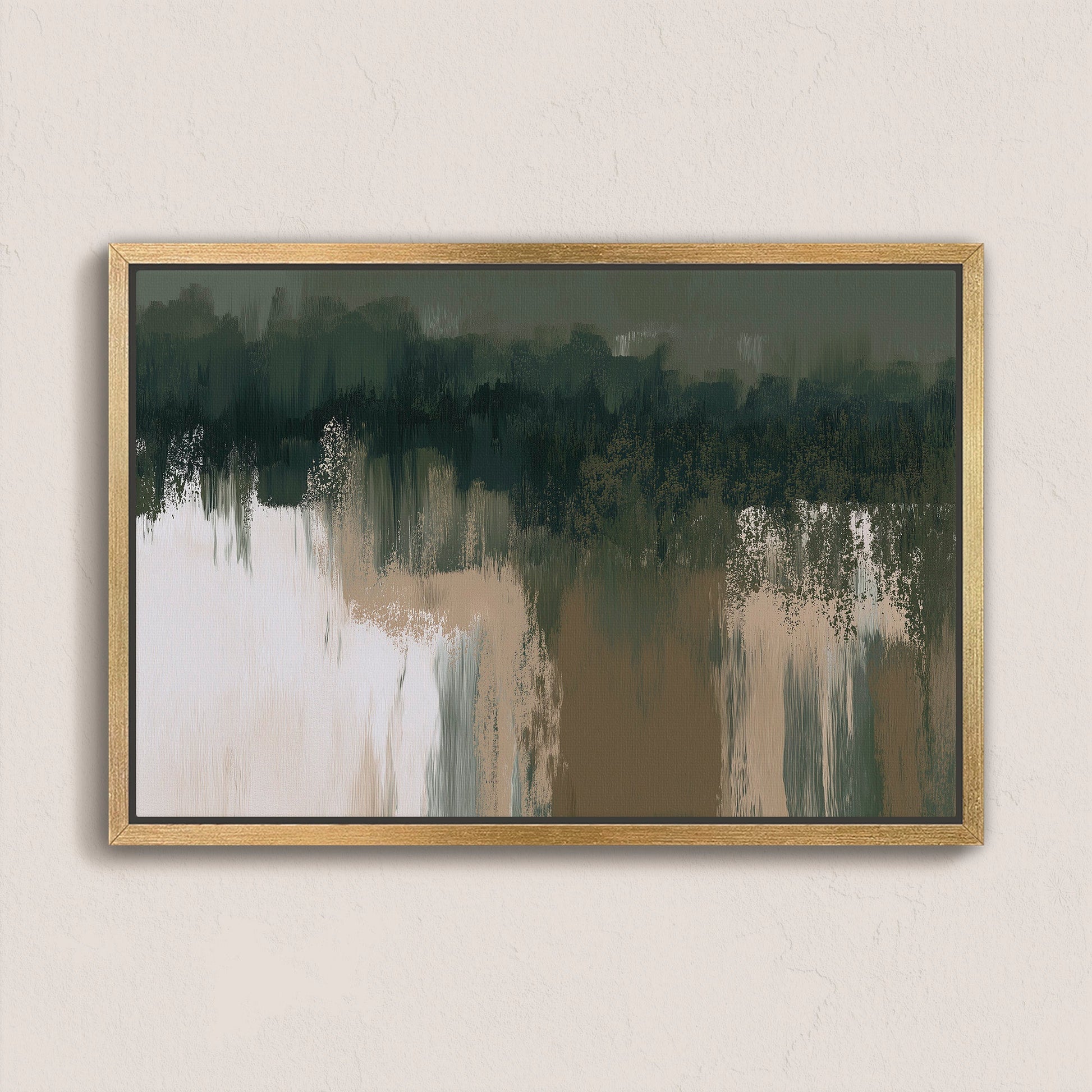 Forestline canvas print abstract forest greens and taupe art in wooden frame