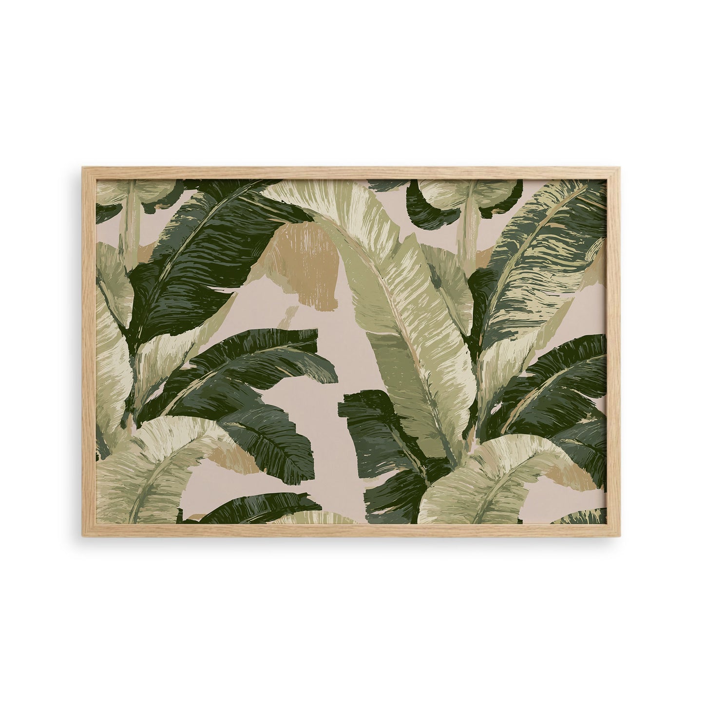 a large, lush green leaf pattern with a mix of dark and light green leaves, creating a tropical and vibrant visual effect.
