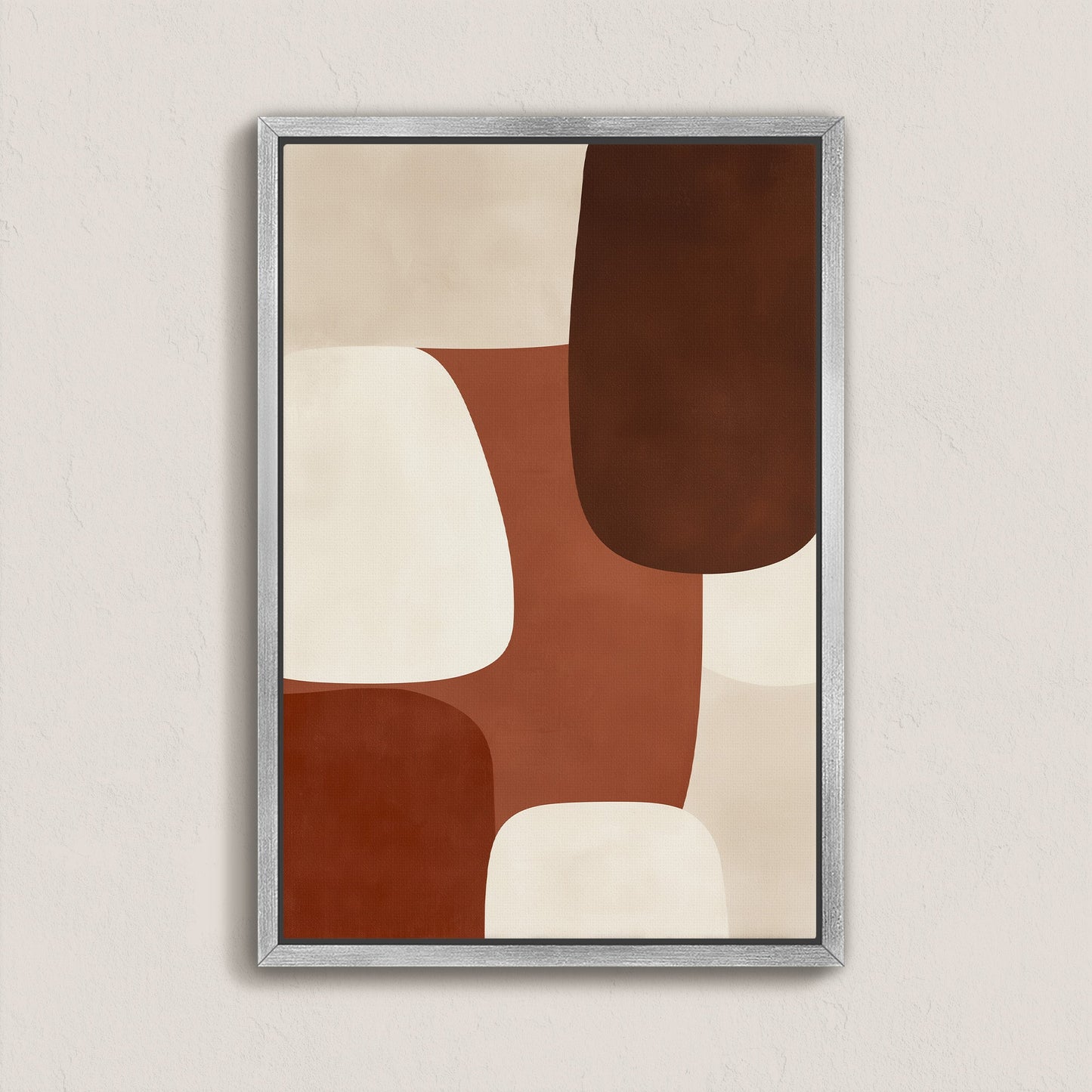 Abstract Formation Canvas Print with sienna, ivory, and espresso shapes in a modern framed design