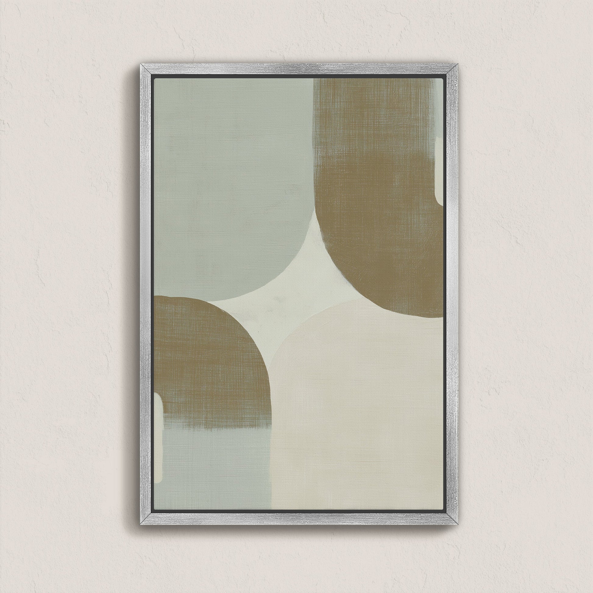 Forma Canvas Art with muted sage, ivory, and taupe geometric shapes in a minimalist framed design