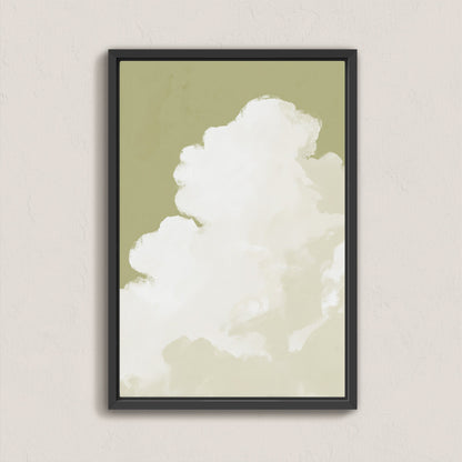 Rise Canvas Wall Art with soft white cloud against muted sage background in black frame, modern serene design